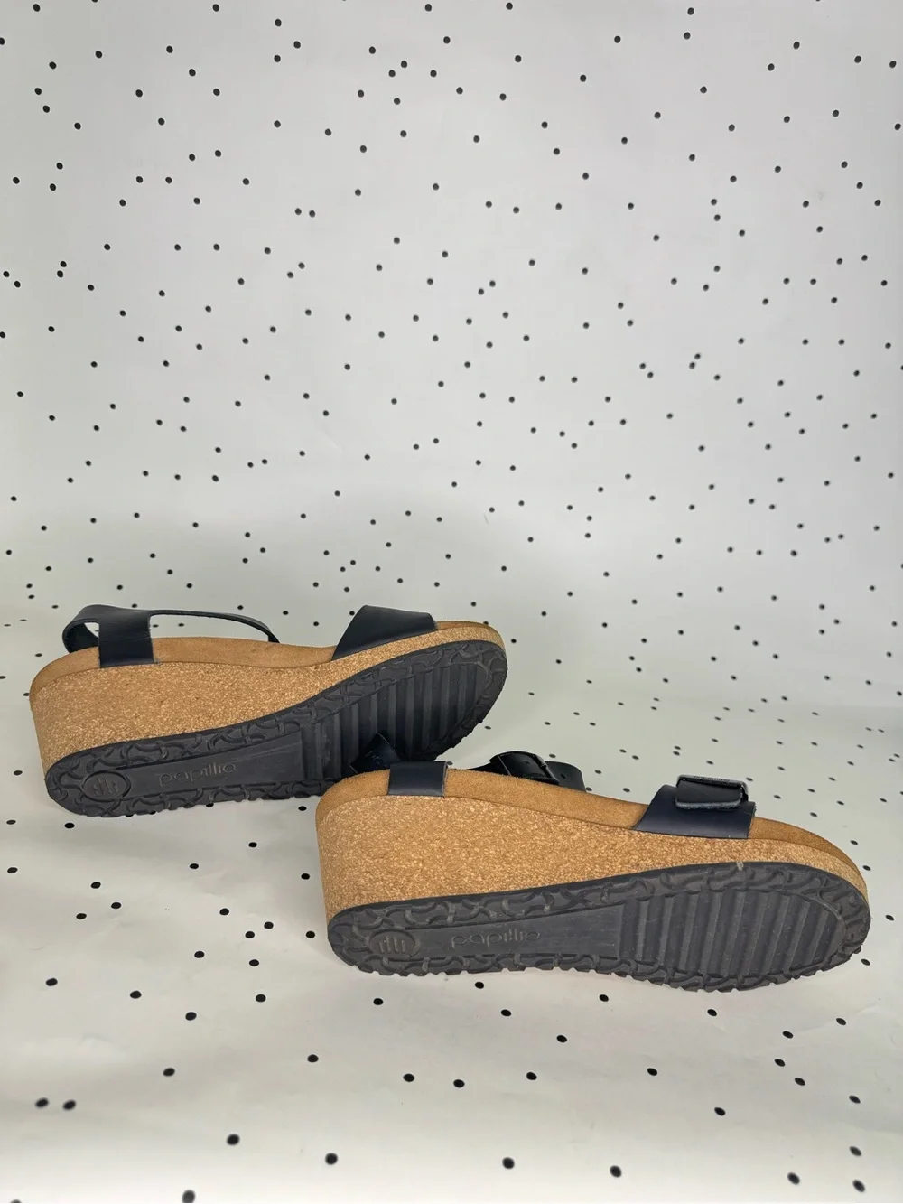 Birkenstock Papillio Soley Black Leather Wedge Sandals with Buckle Straps size 9